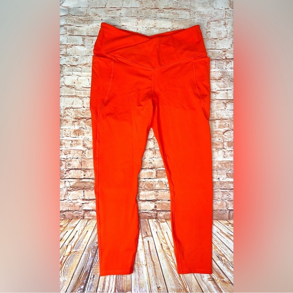 Fabletics Pureluxe Bright Orange High Waist Crossover Leggings 7/8 Length